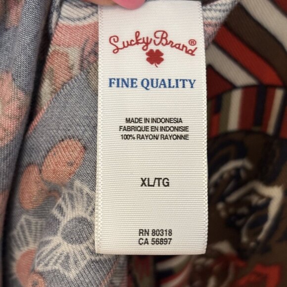 Lucky Brand XL Sleeveless Red Multi-Color Boho Print Dress With Tie Waist 100% - Picture 12 of 14